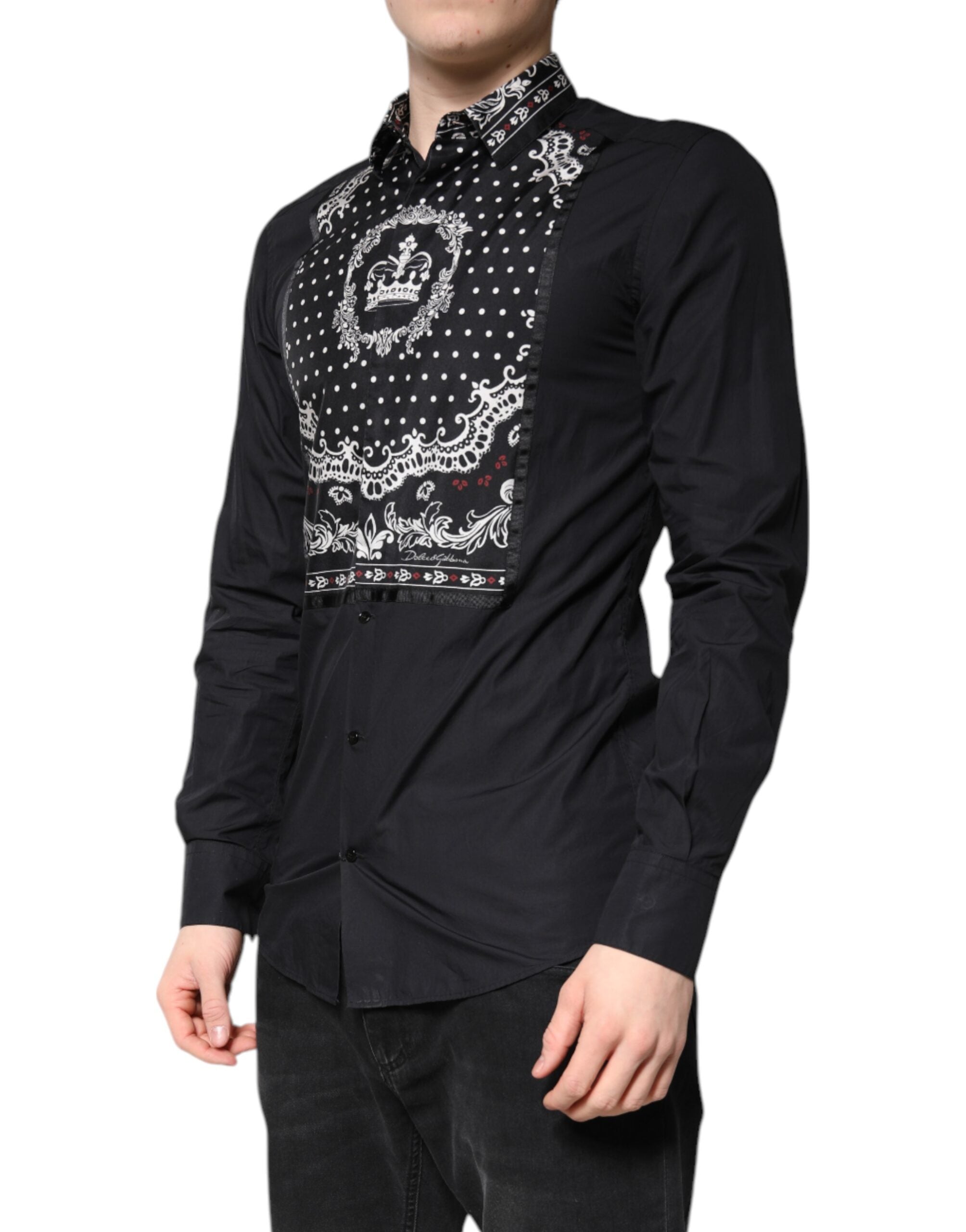 Dolce & Gabbana Black White Bandana GOLD Formal Shirt
